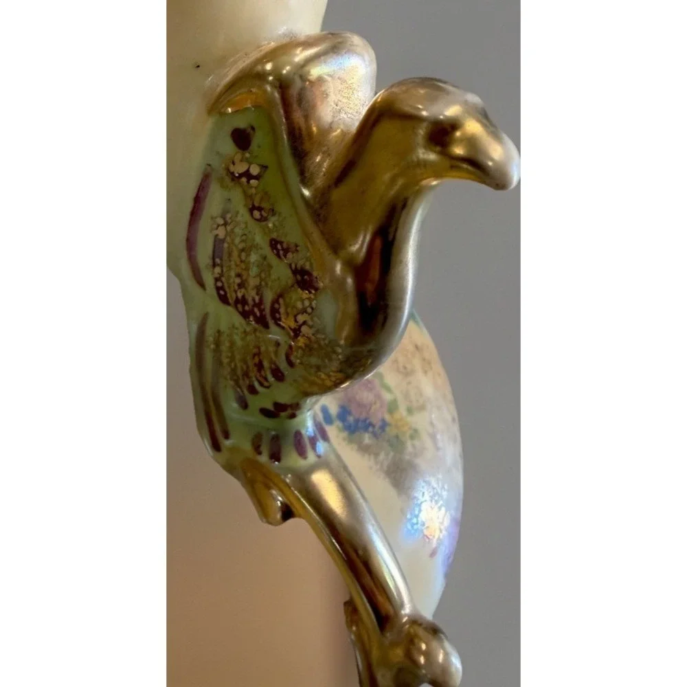 Estate Victorian Handpainted Porcelain Lamp with Gold Trim and Metal Base Works